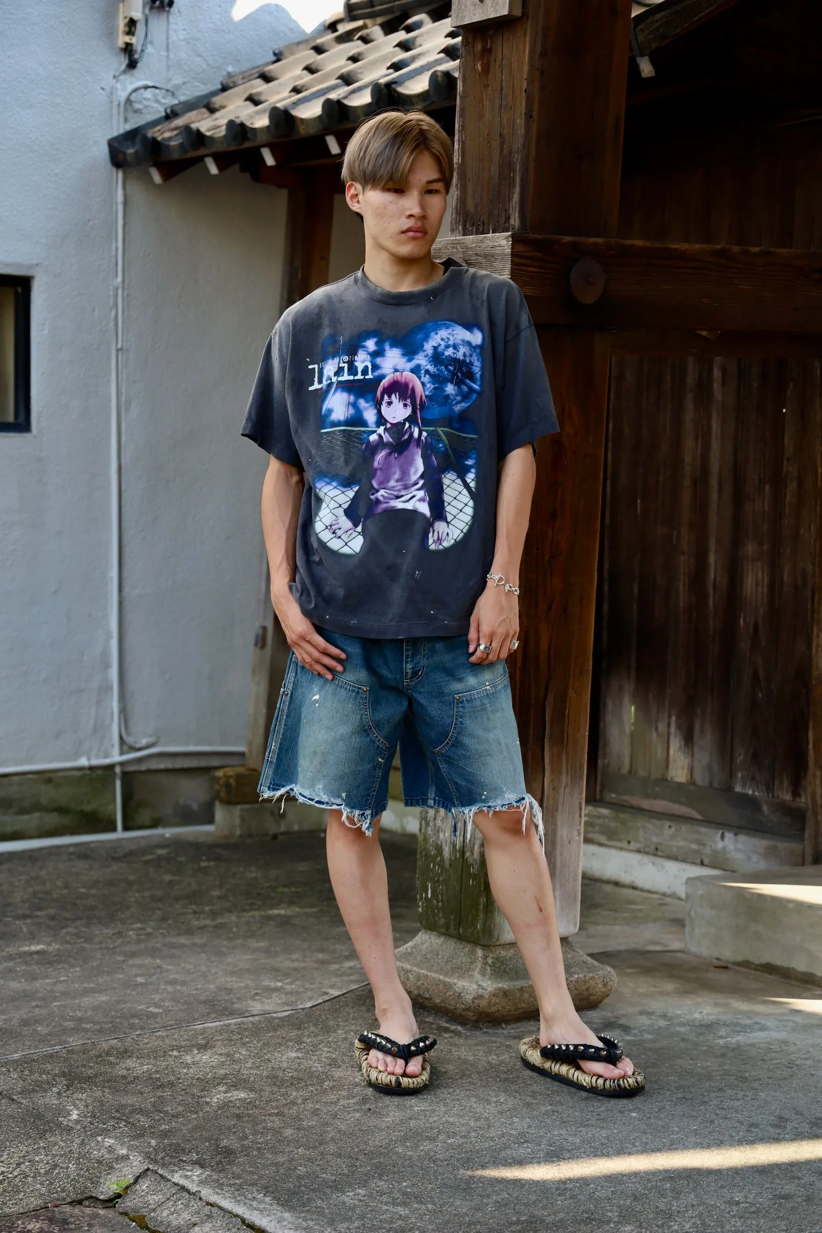 SAINT Mxxxxxx × serial experiments lain × GEEKS RULE GS_SS TEE/LAIN/BLK Sci-fi anime <Lingyin> co-branded ringing tone distressed short-sleeves Washed black S-XL Super rich and delicate printing technology perfectly shows the authentic details Customized co-branded accessories The real correct version Ready-made clothes Assute dyeing Washed to make old Maliu water faded